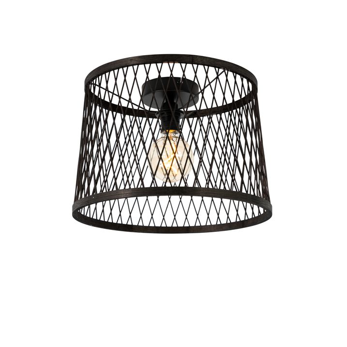 qazqa Landelijke plafondlamp zwart rotan 40 cm IP44 - Calamus