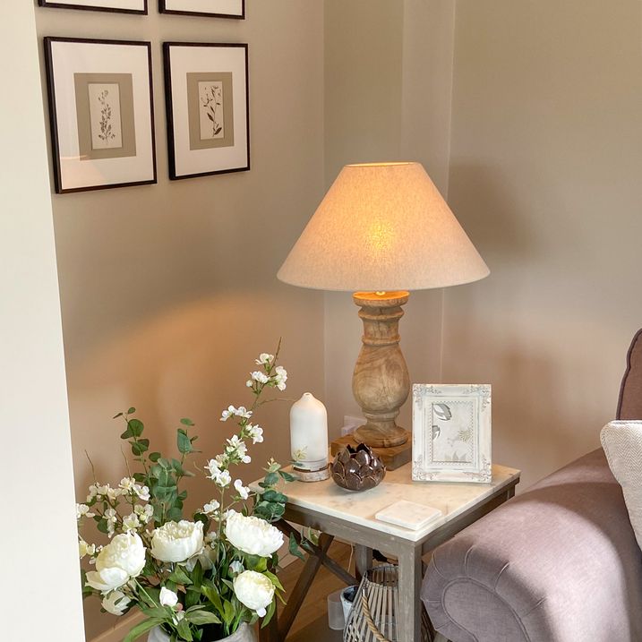 qazqa Landelijke tafellamp met linnen kap beige 50 cm - Catnip