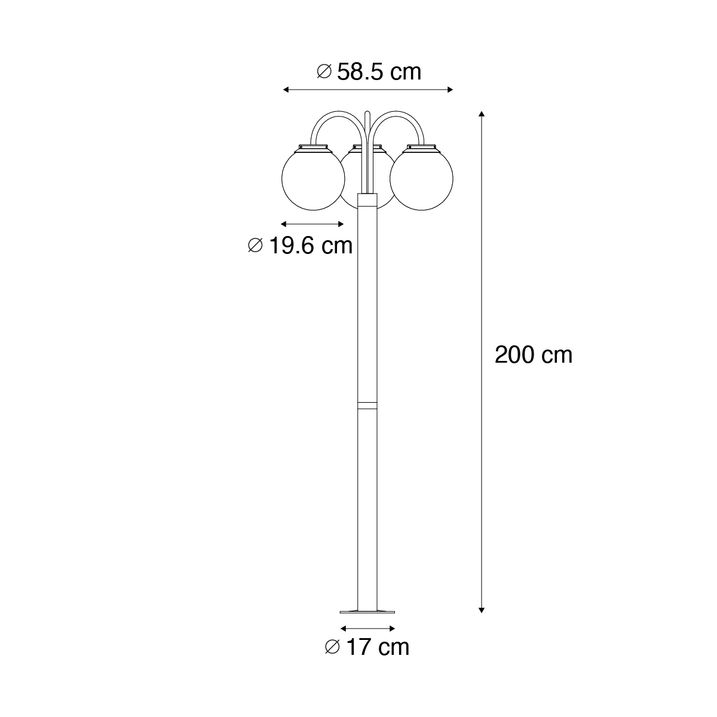 Qazqa Lantaarn Zwart Met Helder Glas 200 Cm 3-lichts IP44 - Sfera