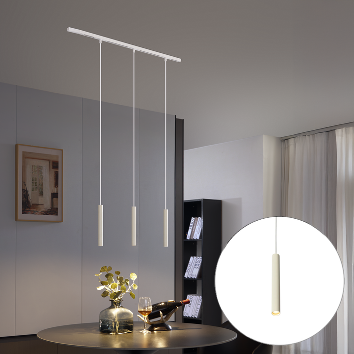 qazqa Modern railsysteem met 3 hanglampen beige met wit 1-fase - Slimline Keno