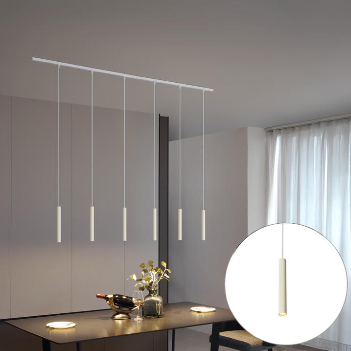 qazqa Modern railsysteem met 6 hanglampen beige met wit 1-fase - Slimline Keno
