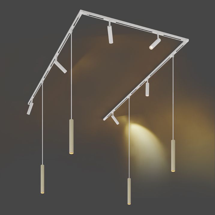 qazqa Modern railsysteem met 6 spots en 4 hanglampen beige met wit 1-fase - Slimline Uzzy Keno