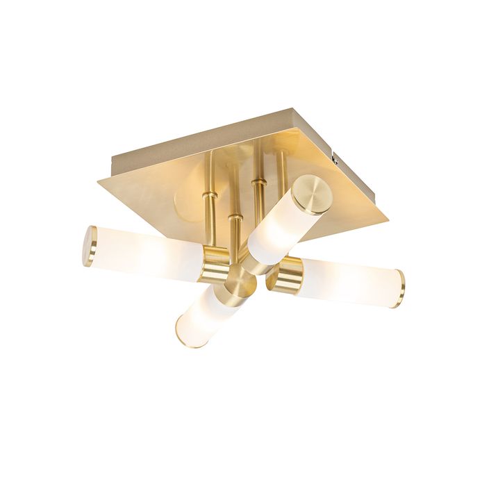 qazqa Moderne badkamer plafondlamp messing 4-lichts IP44 - Bath
