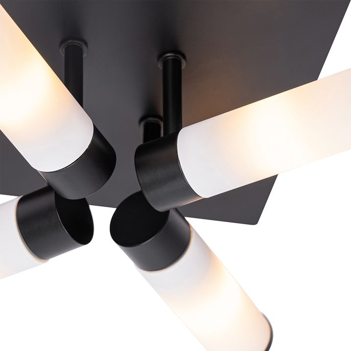 Qazqa Moderne Badkamer Plafondlamp Zwart 4-lichts IP44 - Bath