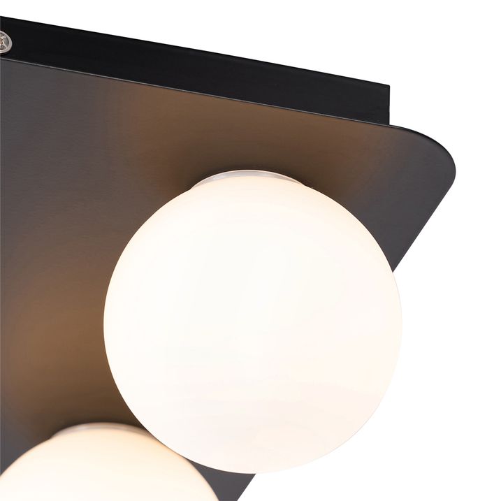 Qazqa Moderne Badkamer Plafondlamp Zwart Vierkant 4-lichts - Cederic