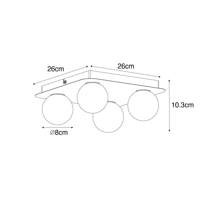 Qazqa Moderne Badkamer Plafondlamp Zwart Vierkant 4-lichts - Cederic