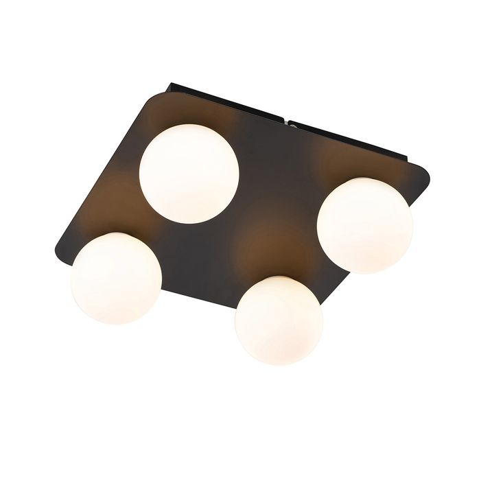 qazqa Moderne badkamer plafondlamp zwart vierkant 4-lichts - Cederic