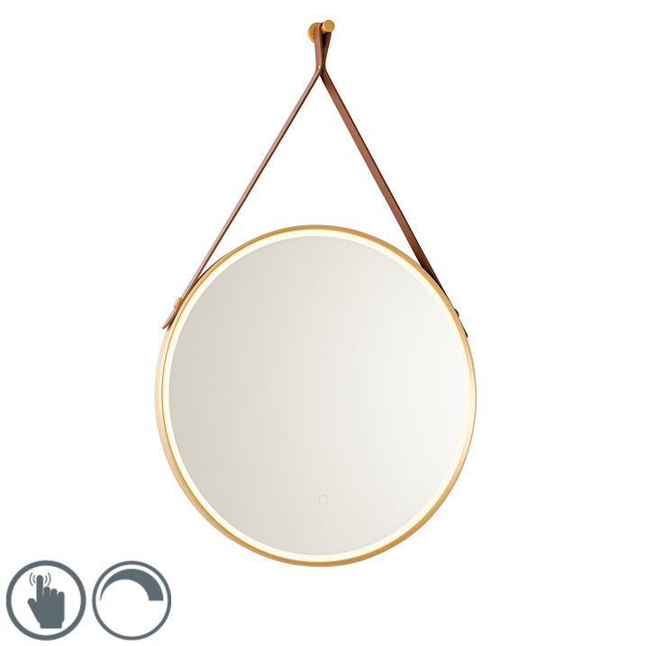 qazqa Moderne badkamerspiegel goud incl. LED en touch dimmer - Pien
