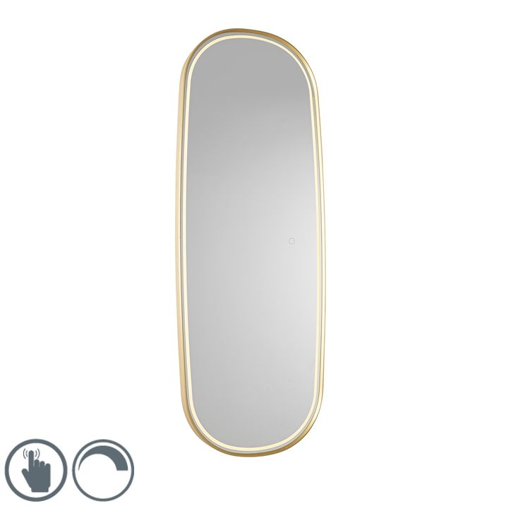 qazqa Moderne badkamerspiegel goud incl. LED en touch dimmer - Geraldien