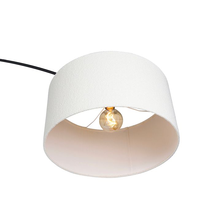 Qazqa Moderne Booglamp Zwart Met Boucle Kap Wit 50 Cm - XXL