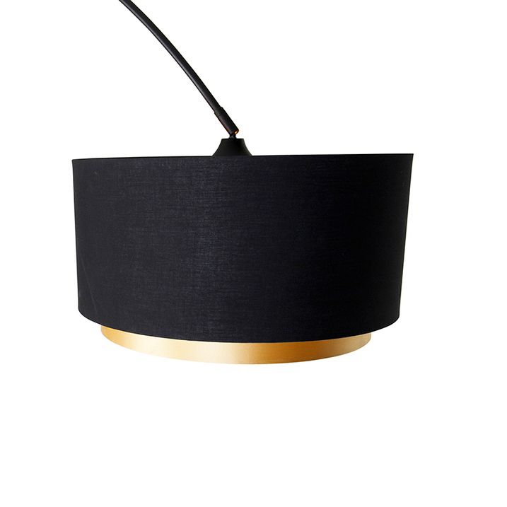 Qazqa Moderne Booglamp Zwart Met Duo Kap Zwart Met Goud - XXL