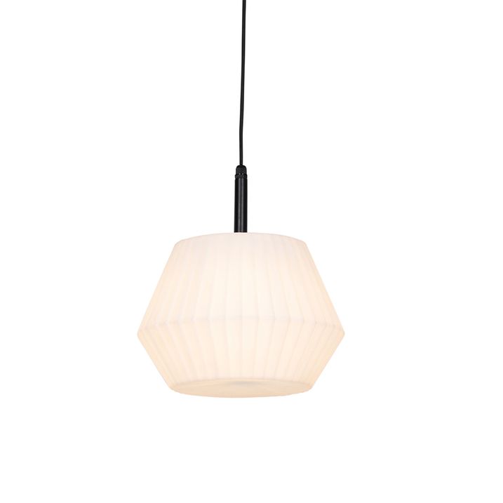 qazqa Moderne buiten hanglamp zwart met witte kap 32.9 cm IP44 - Robbert