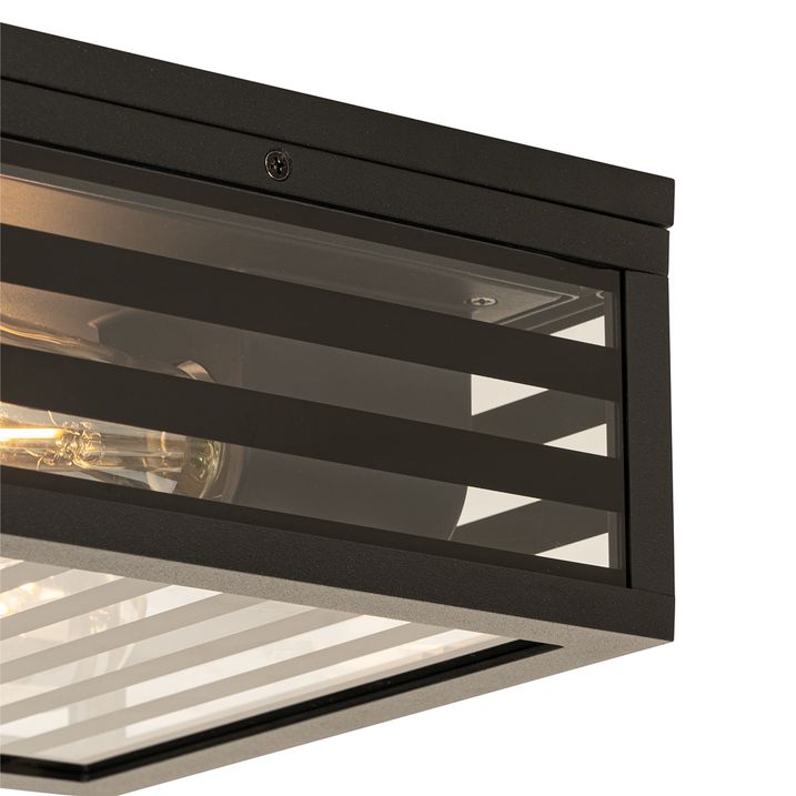 Qazqa Moderne Buiten Plafondlamp Zwart Glas 2-lichts IP44 - Reims