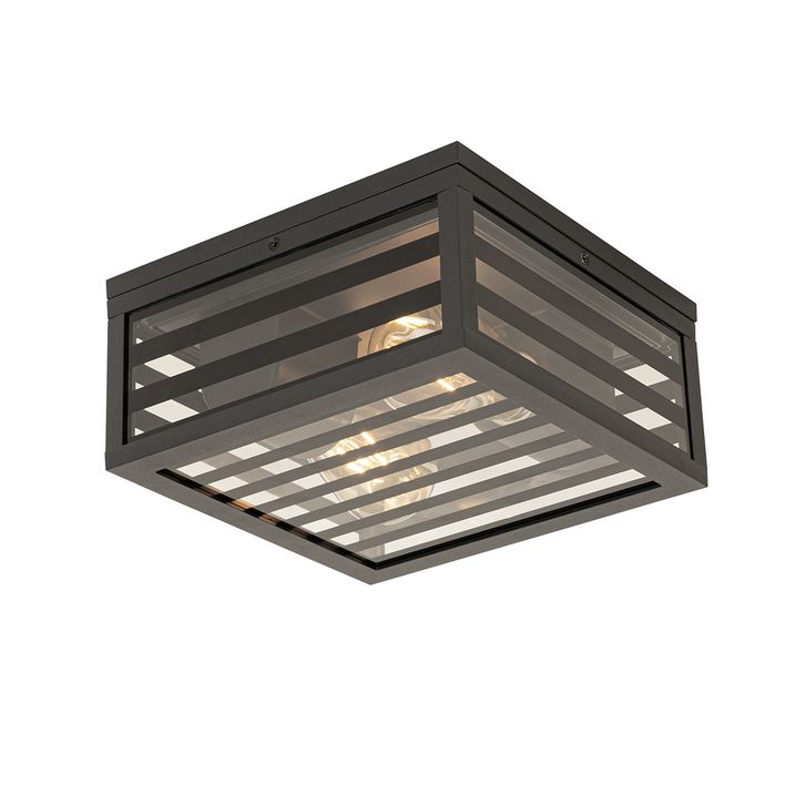 qazqa Moderne buiten plafondlamp zwart glas 2-lichts IP44 - Reims