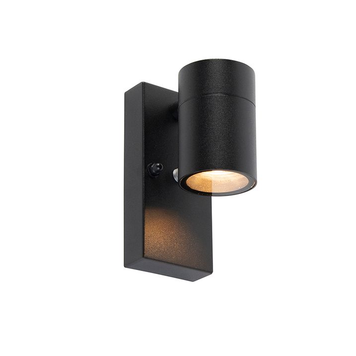Qazqa Moderne Buiten Wandlamp Zwart IP44 Met Schemersensor - Solo