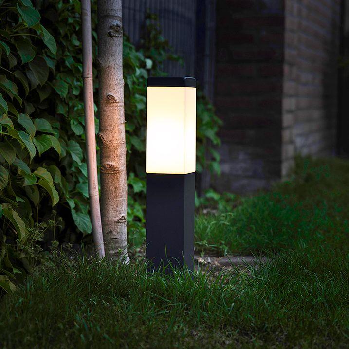 qazqa Moderne buitenlamp paal donkergrijs met opaal 45 cm IP44 - Malios