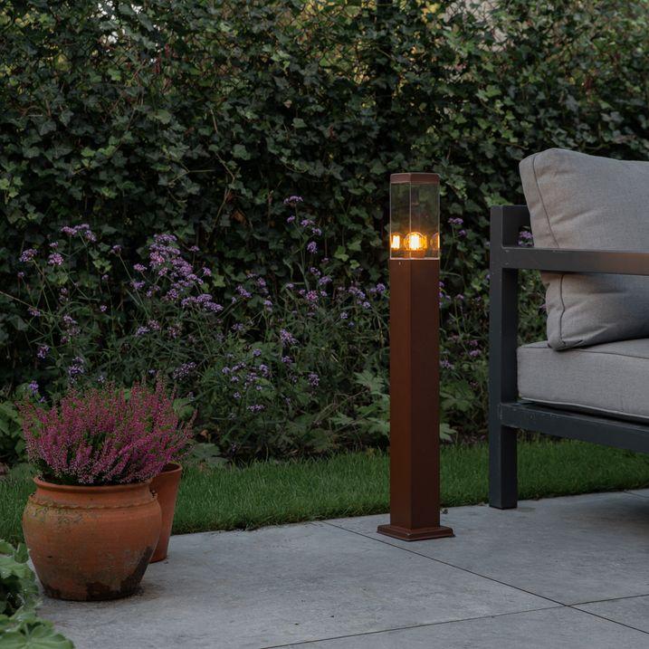 qazqa Moderne buitenlamp paal roestbruin 80 cm - Malios