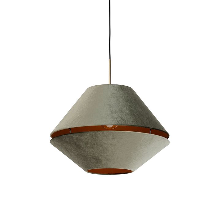 qazqa Moderne hanglamp brons met dubbele velours kap groen - Combi 1 qazqa Moderne hanglamp brons met dubbele velours kap groen - Combi 1