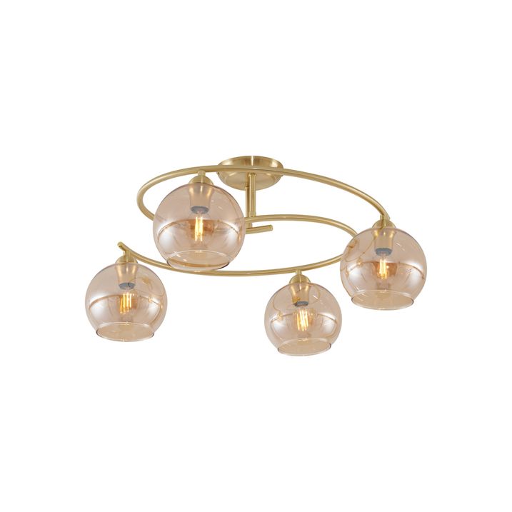 Qazqa Moderne Plafondlamp Messing Met Amber Glas 4-lichts - Alanis