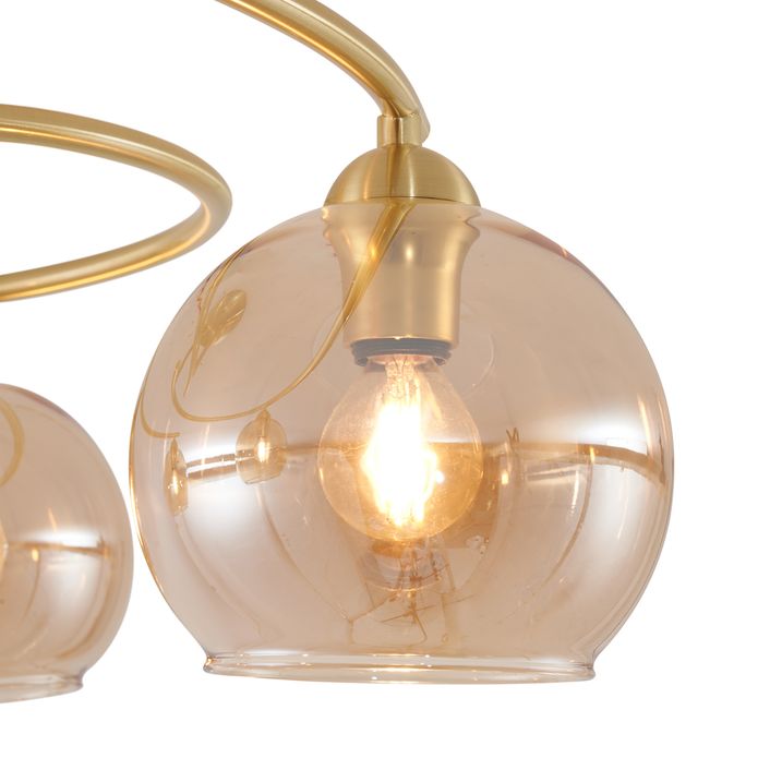 Qazqa Moderne Plafondlamp Messing Met Amber Glas 4-lichts - Alanis