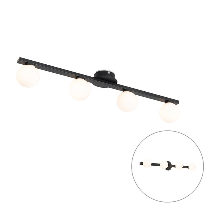 qazqa Moderne plafondlamp zwart IP44 4-lichts - Cederic