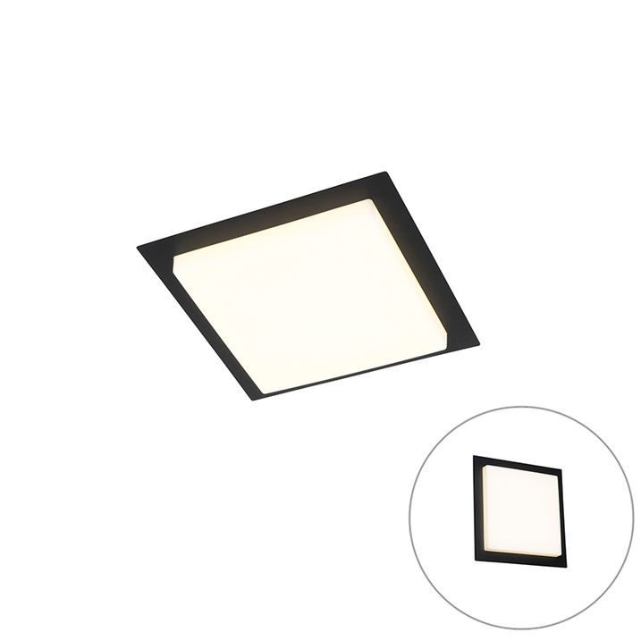 qazqa Moderne plafondlamp zwart vierkant incl. LED IP44 - Lys