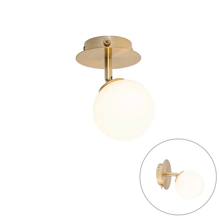qazqa Moderne spot goud met opaal glass met schakelaar - Athens