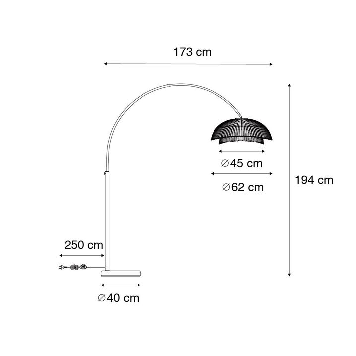 Qazqa Oosterse Booglamp Zwart Met Naturel Bamboe - Pua