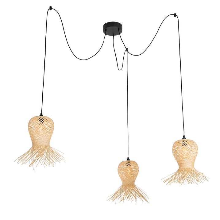 Qazqa Oosterse Buiten Hanglamp Bamboe 3-lichts IP44 - Carlos