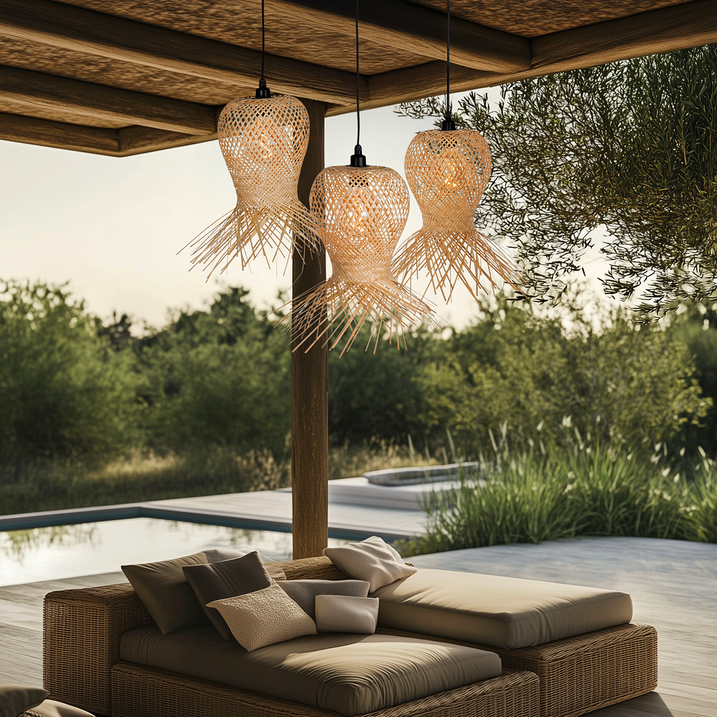 qazqa Oosterse buiten hanglamp bamboe 3-lichts IP44 - Carlos