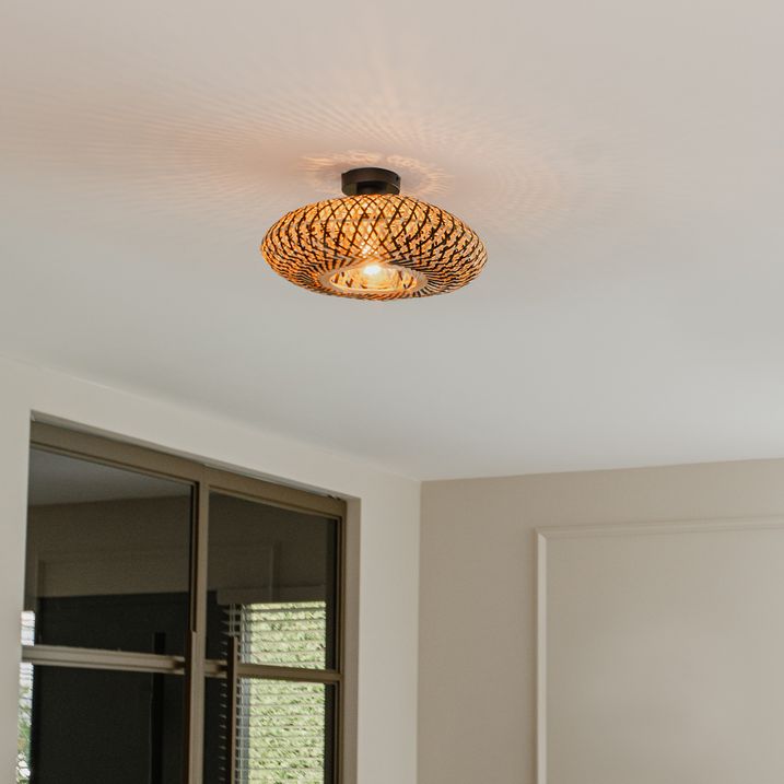 qazqa Oosterse plafondlamp zwart bamboe 40 cm - Ostrava