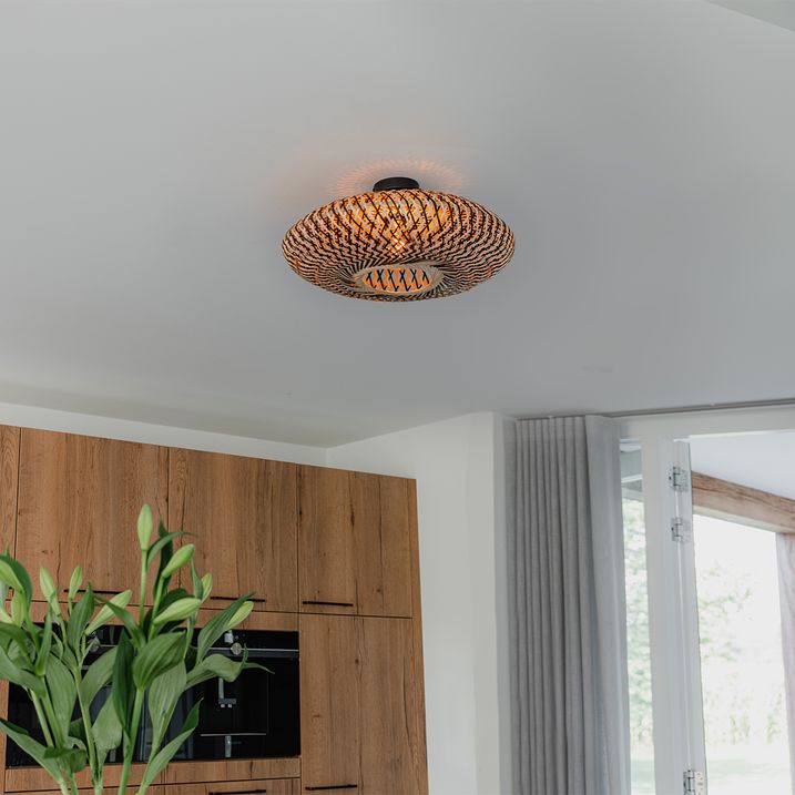 qazqa Oosterse plafondlamp zwart bamboe 50 cm - Ostrava