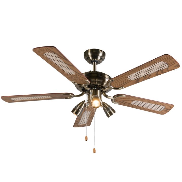 Qazqa Plafondventilator Brons Met Hout 110cm 3-lichts Met Trekschakelaar - Mistral