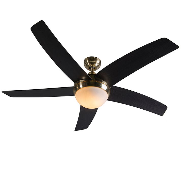 Qazqa Plafondventilator Goud Met Hout Print 132cm Met Afstandsbediening - Cool