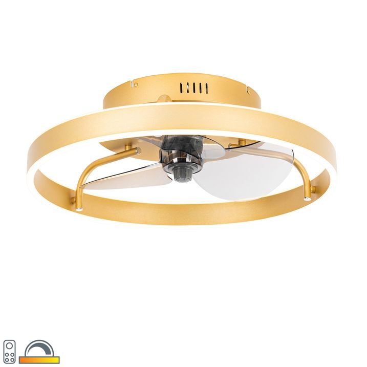 qazqa Plafondventilator messing 50cm incl. LED dimbaar met afstandsbediening - Maddy