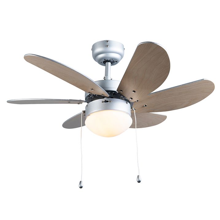 Qazqa Plafondventilator Staal Met Hout Print 80cm Met Trekschakelaar - Fresh