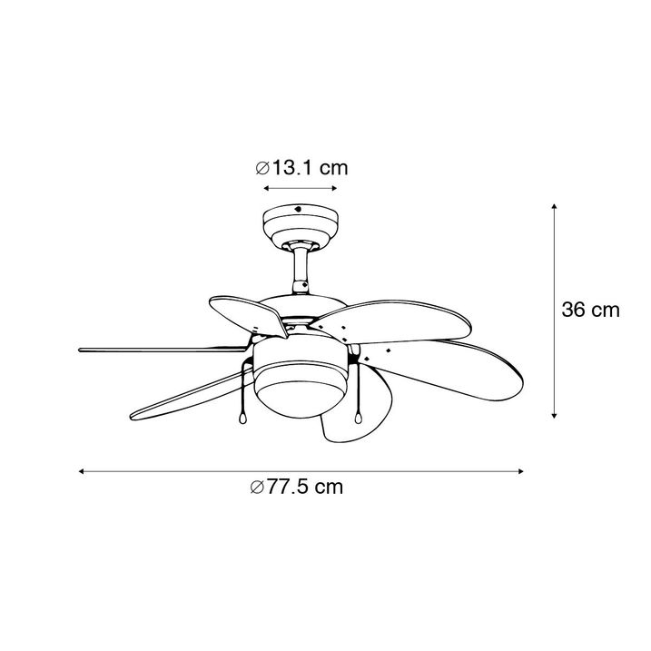 Qazqa Plafondventilator Staal Met Hout Print 80cm Met Trekschakelaar - Fresh