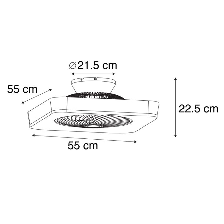 Qazqa Plafondventilator Vierkant Zwart Incl. LED Dimbaar - Climo