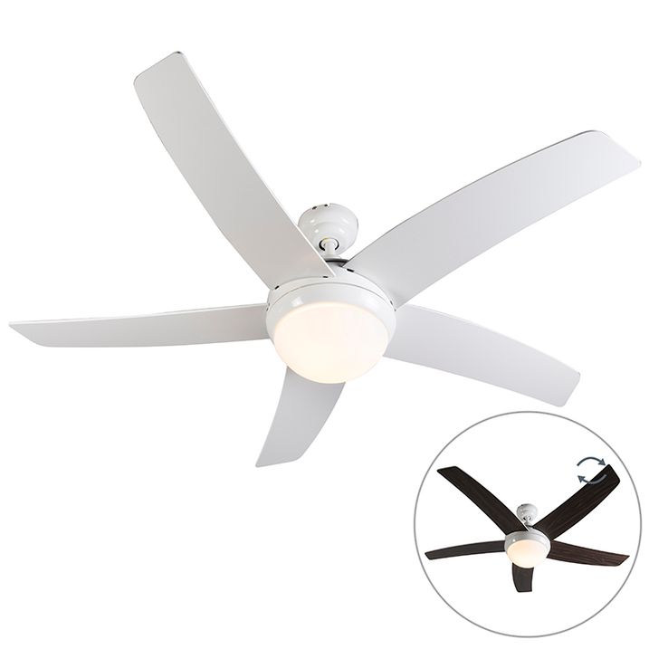 Qazqa Plafondventilator Wit Met Hout Print 132cm Met Afstandsbediening - Cool