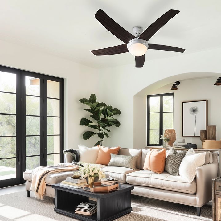 qazqa Plafondventilator wit met hout print 132cm met afstandsbediening - Cool