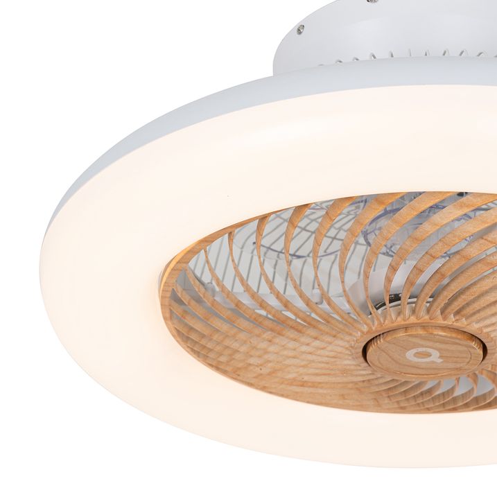 Qazqa Plafondventilator Wit Met Hout Print 55cm Incl. LED Dimbaar Met Afstandsbediening - Clima