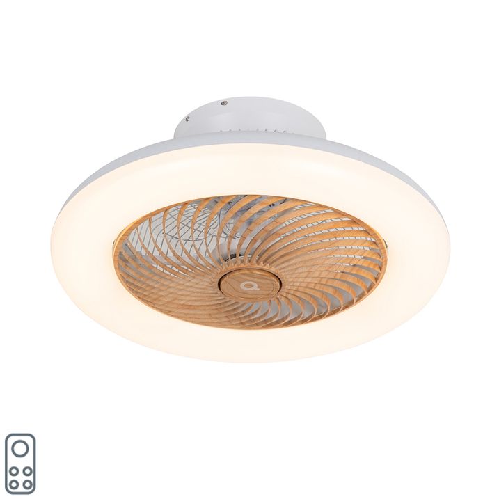 qazqa Plafondventilator wit met hout print 55cm incl. LED dimbaar met afstandsbediening - Clima