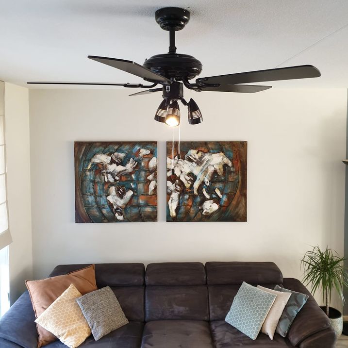 qazqa Plafondventilator zwart 110cm 3-lichts met trekschakelaar - Mistral