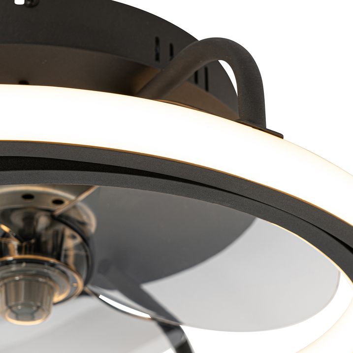 Qazqa Plafondventilator Zwart 46.5cm Incl. LED Met Afstandsbediening - Kees