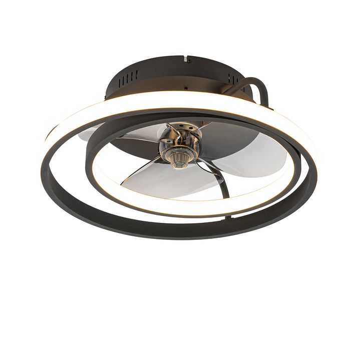 qazqa Plafondventilator zwart 46.5cm incl. LED met afstandsbediening - Kees