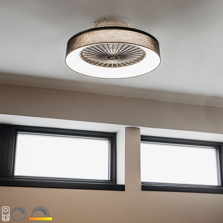 qazqa Plafondventilator zwart 47cm incl. LED dimbaar met afstandsbediening - Emily