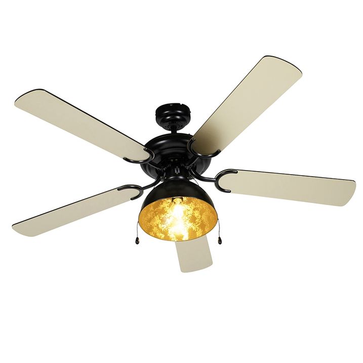 Qazqa Plafondventilator Zwart Met Beige 130cm Met Trekschakelaar - Mistral Magna