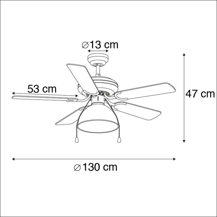 Qazqa Plafondventilator Zwart Met Beige 130cm Met Trekschakelaar - Mistral Magna