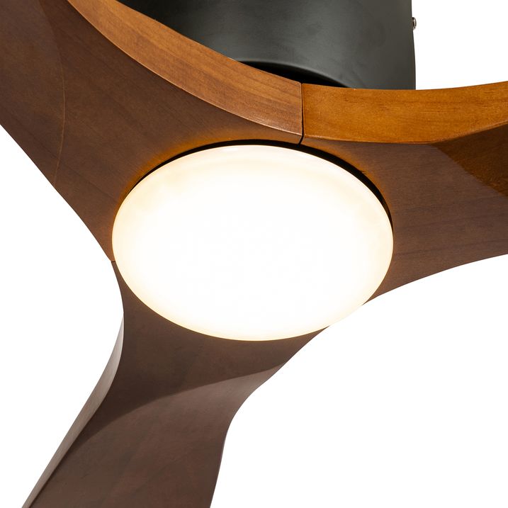 Qazqa Plafondventilator Zwart Met Hout 131.5cm Incl. LED Dimbaar Met Afstandsbediening - Jerri