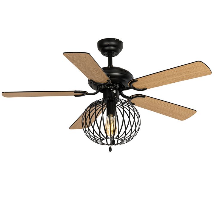 Qazqa Plafondventilator Zwart Met Hout Print 107.5cm Met Trekschakelaar - Mistral Johanna
